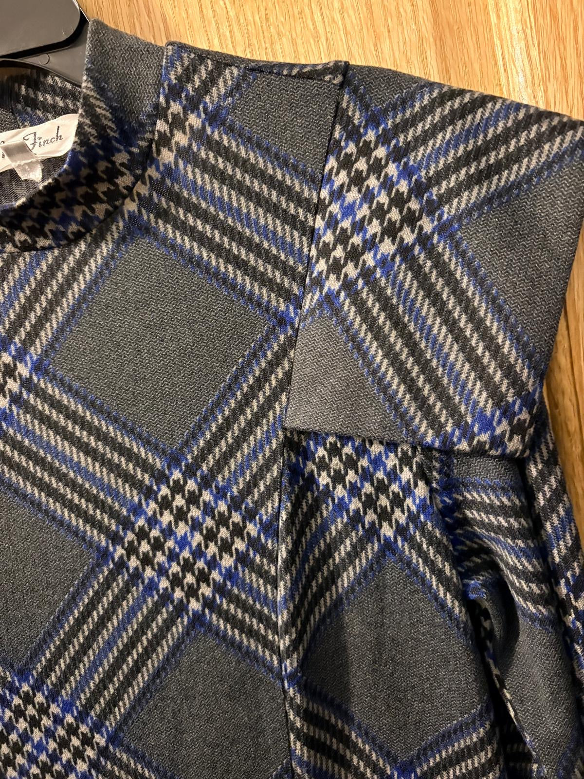 Miss Finch NYC Mock Neck Plaid Knit Midi Dress with Ruffle Details