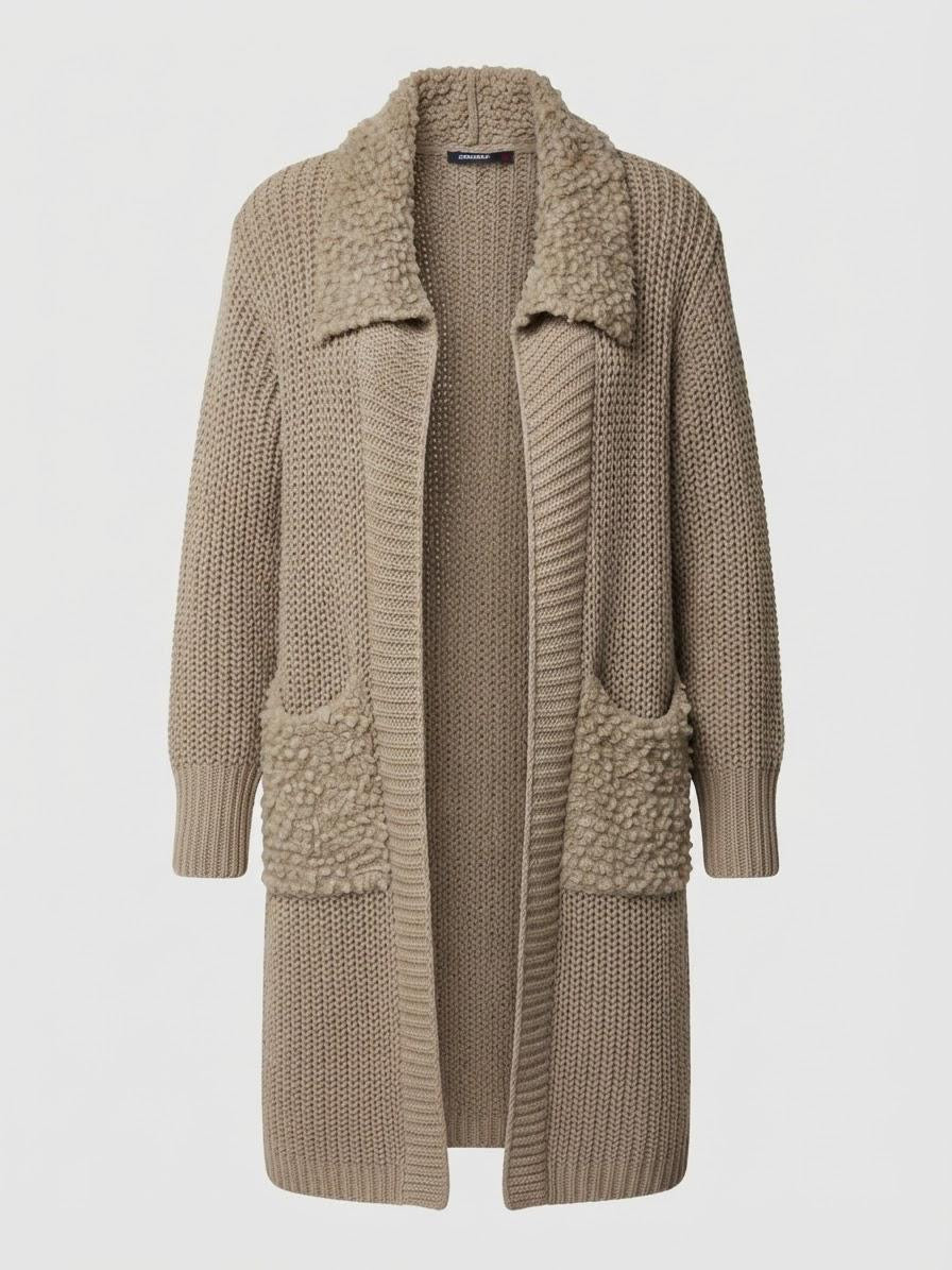 Made in Italy Long Wool Blend Cardigan | Beige Open-Front Duster Sweater