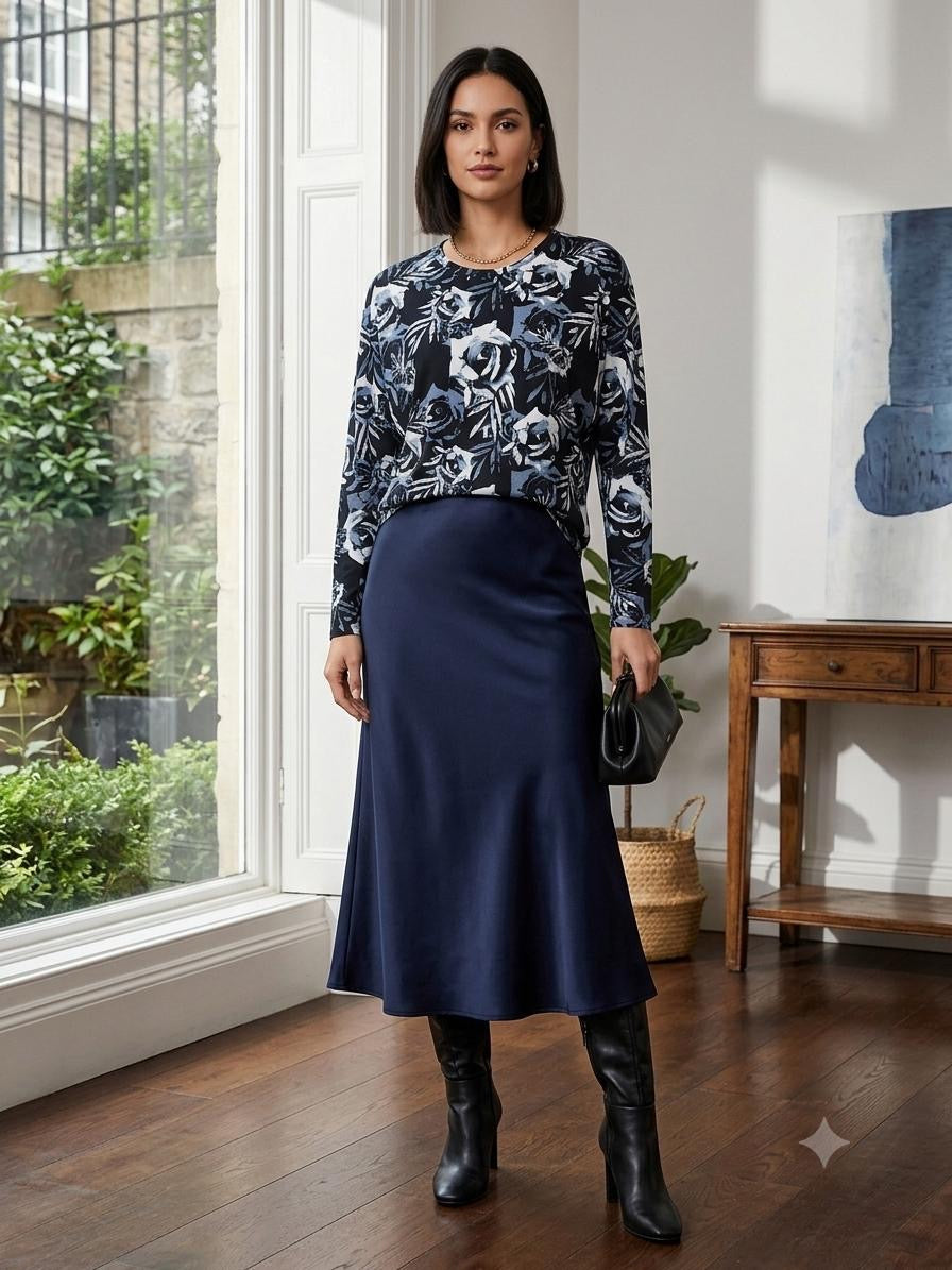 Midnight Rose Botanical Rayon Spandex Dolman Sleeve Top