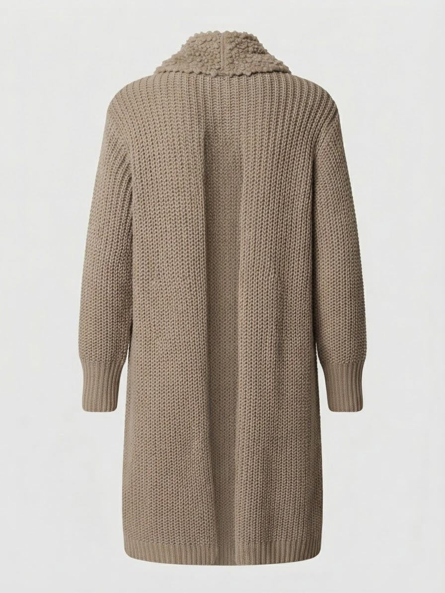 Made in Italy Long Wool Blend Cardigan | Beige Open-Front Duster Sweater