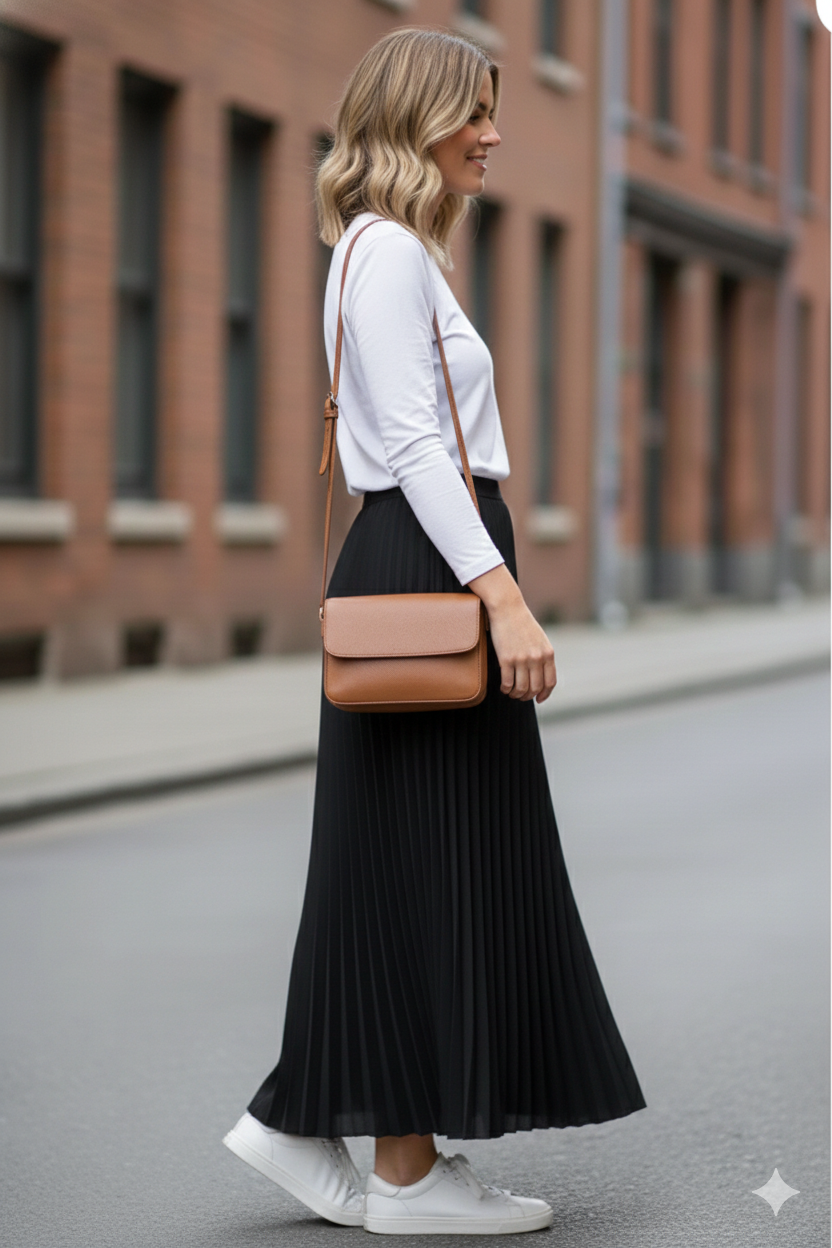 Black Pleated Lightweight Solid Skirt - MissFinchNYC