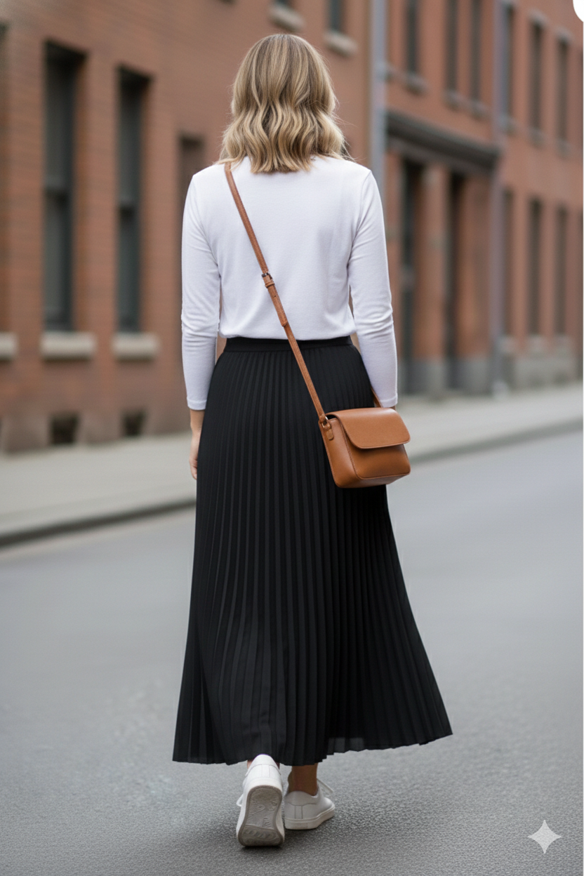 Black Pleated Lightweight Solid Skirt - MissFinchNYC