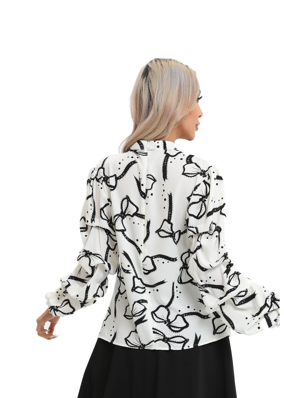 Tiered Balloon Blouse with Front Tie - MissFinchNYC