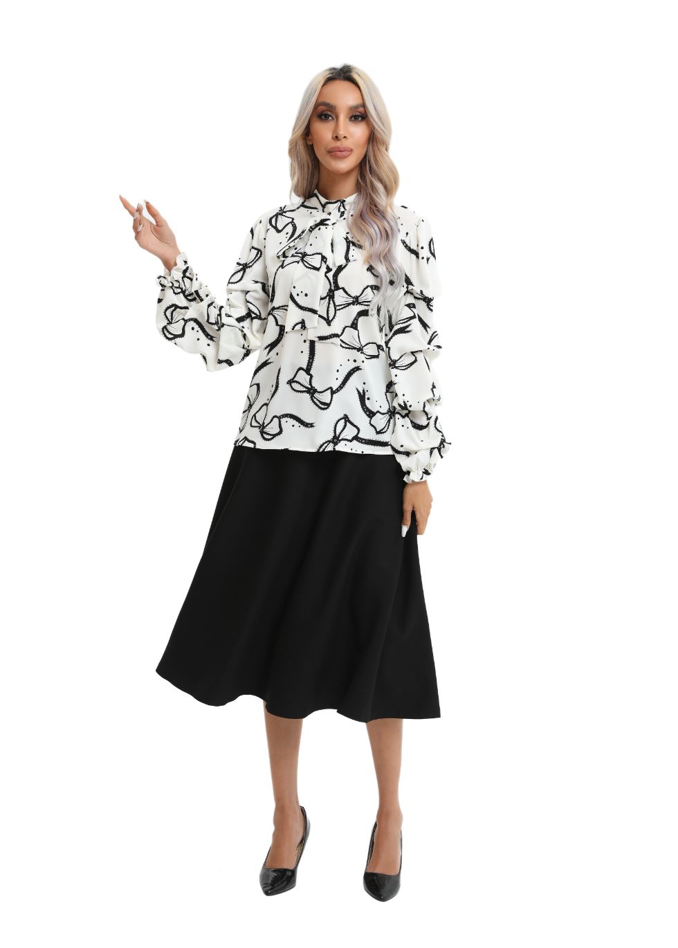 Tiered Balloon Blouse with Front Tie - MissFinchNYC