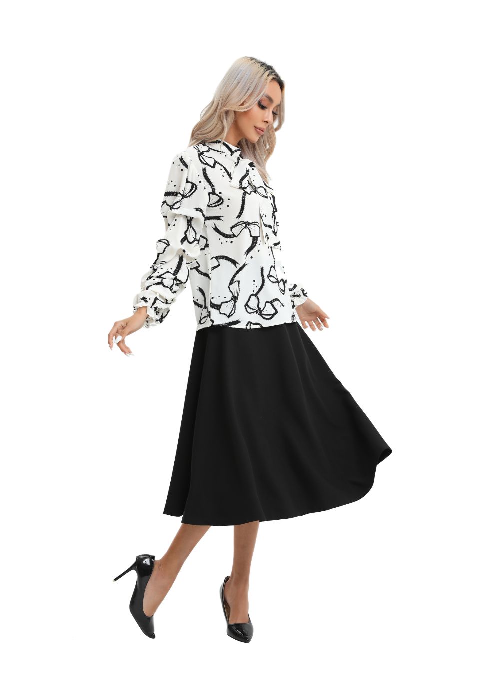 Tiered Balloon Blouse with Front Tie - MissFinchNYC