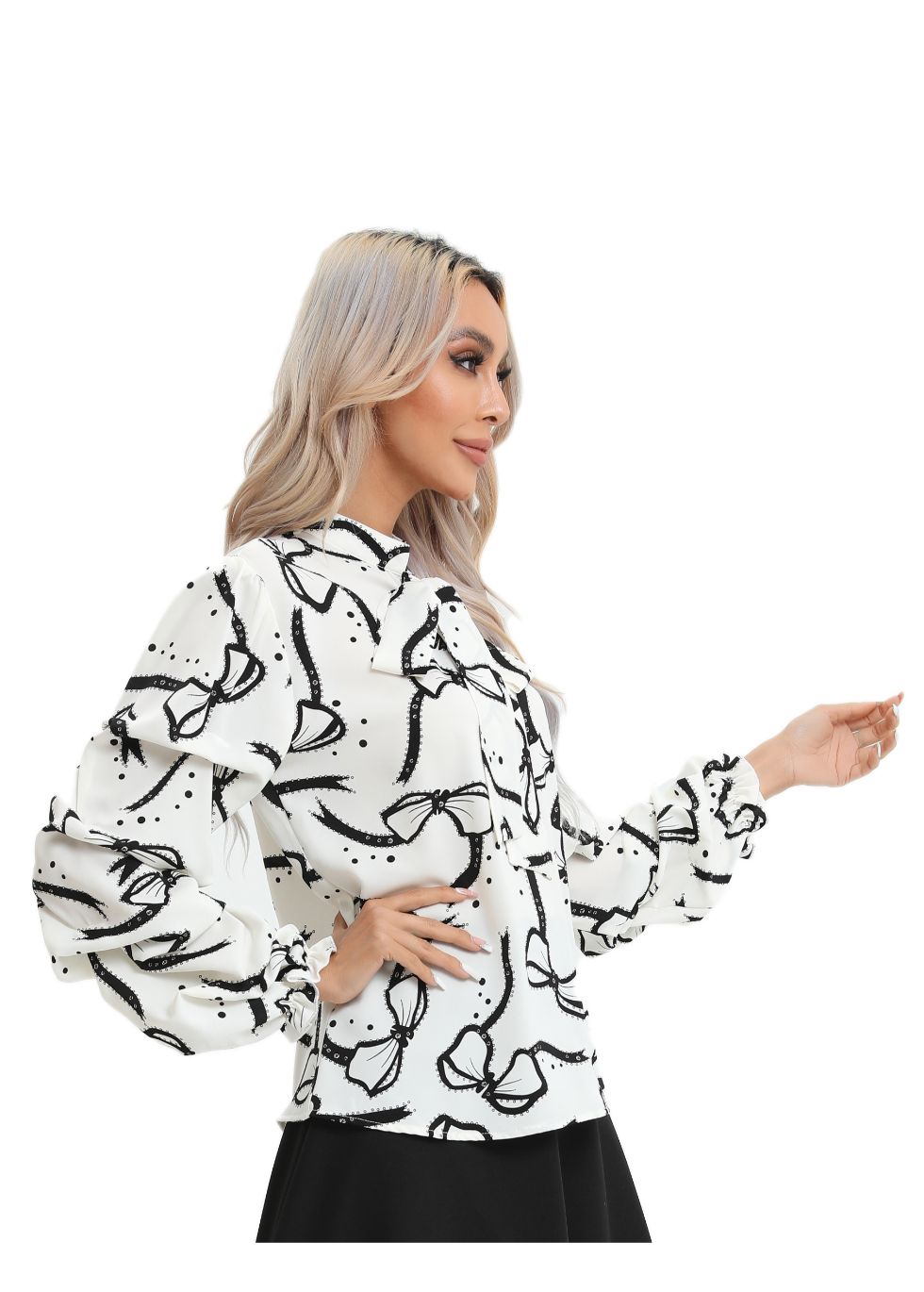 Tiered Balloon Blouse with Front Tie - MissFinchNYC