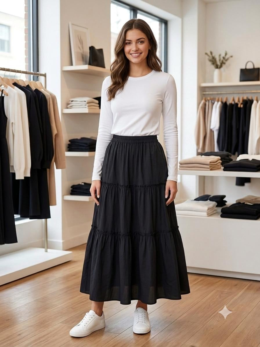 The Essential Elastic-Waist Tiered Skirt