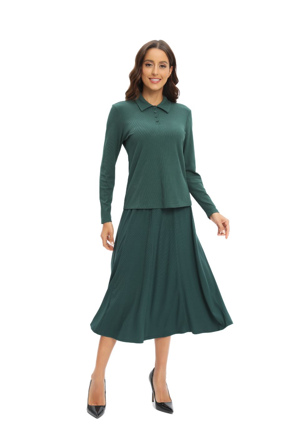 Green Jersey Polo Shirt and Matching Skirt Set