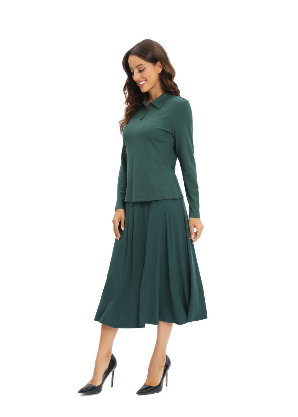 Green Jersey Polo Shirt and Matching Skirt Set