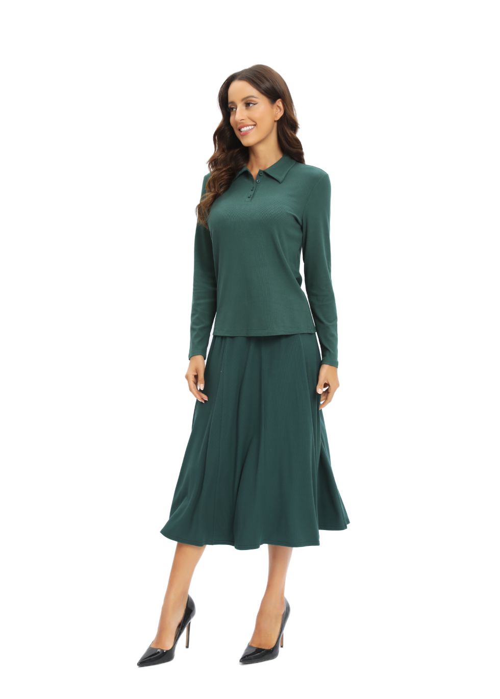 Green Jersey Polo Shirt and Matching Skirt Set - MissFinchNYC