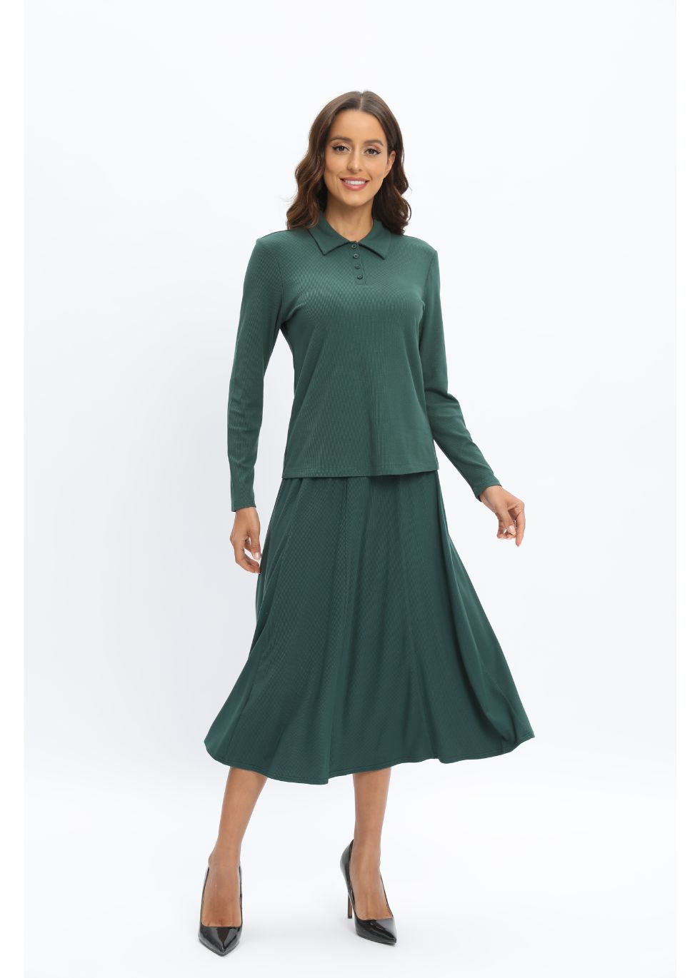 Green Jersey Polo Shirt and Matching Skirt Set - MissFinchNYC