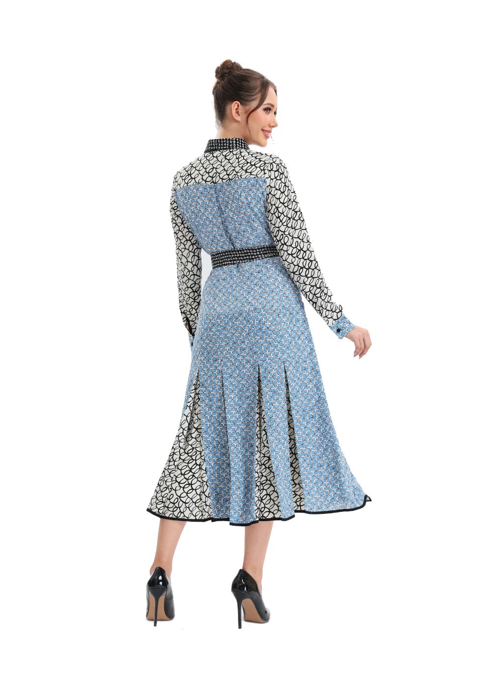 Sky Blue Pleated Midi Dress with Self Tie