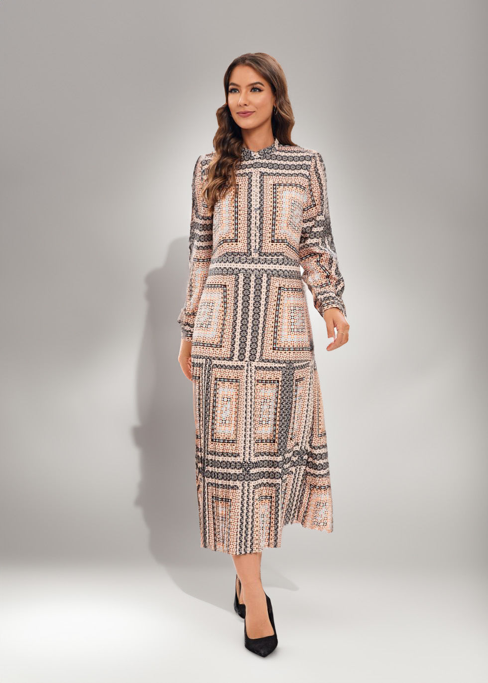 Vibrant Beige Pleated Midi Dress