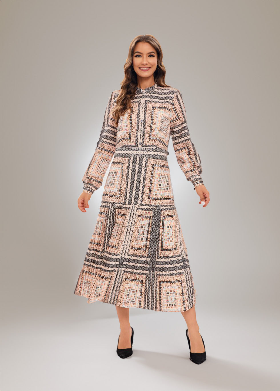 Vibrant Beige Pleated Midi Dress