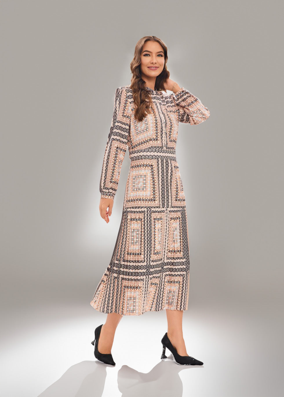 Vibrant Beige Pleated Midi Dress