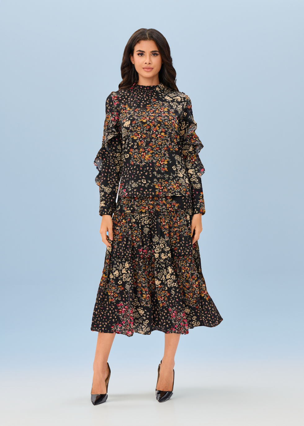 Mocha Rose Fleur Two Piece Midi Dress Set