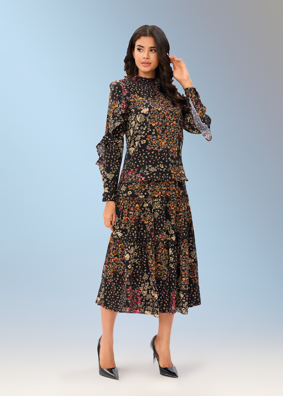 Mocha Rose Fleur Two Piece Midi Dress Set