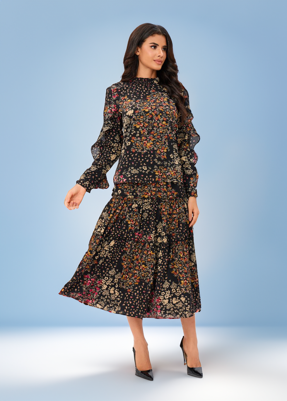 Mocha Rose Fleur Two Piece Midi Dress Set