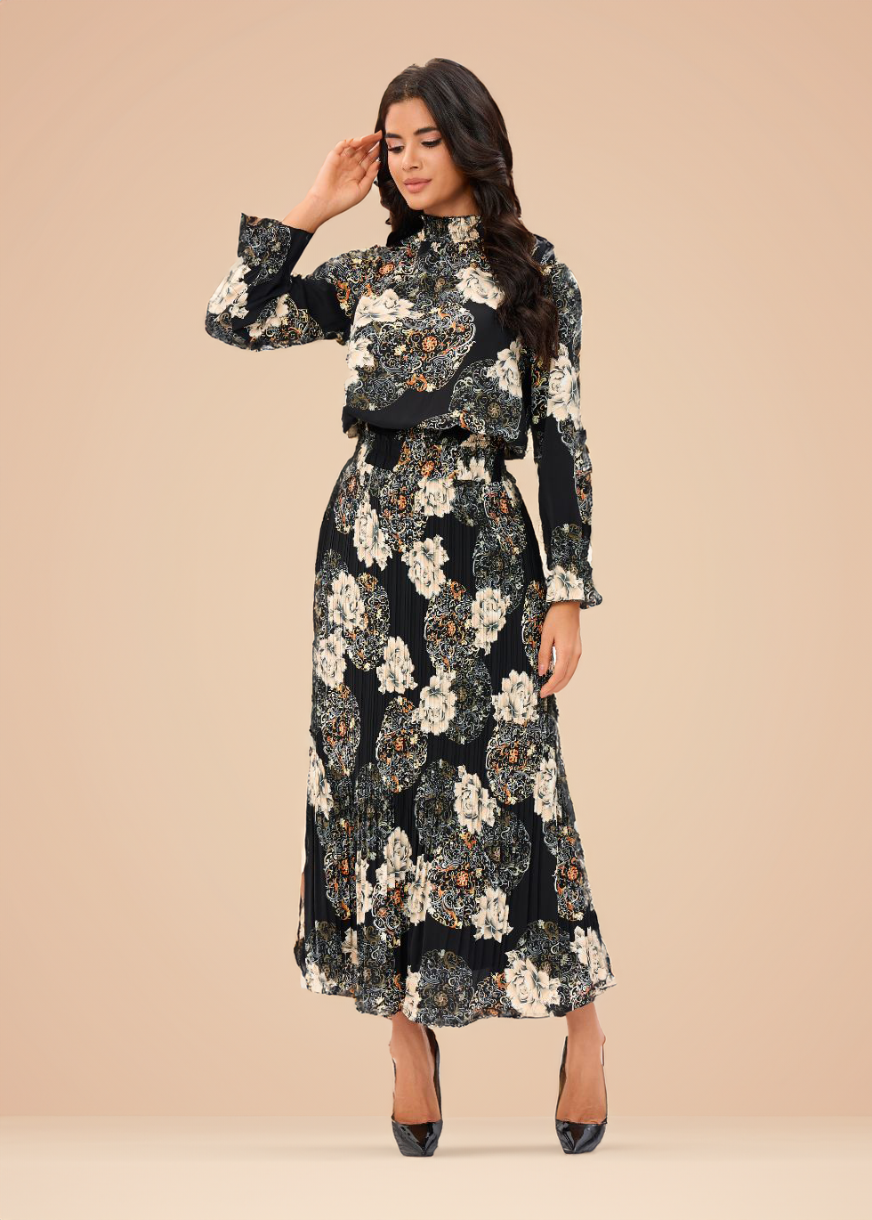 Midnight Blossom Two Piece Midi Dress Set