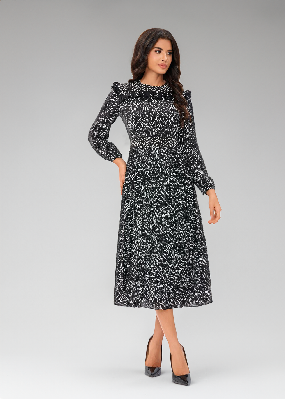 Charcoal Spotted Midi Dress