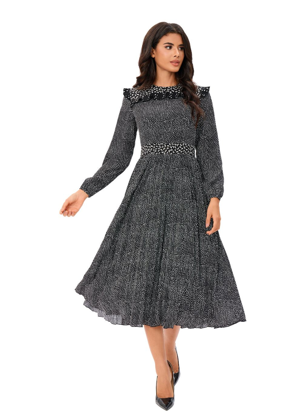 Charcoal Spotted Midi Dress