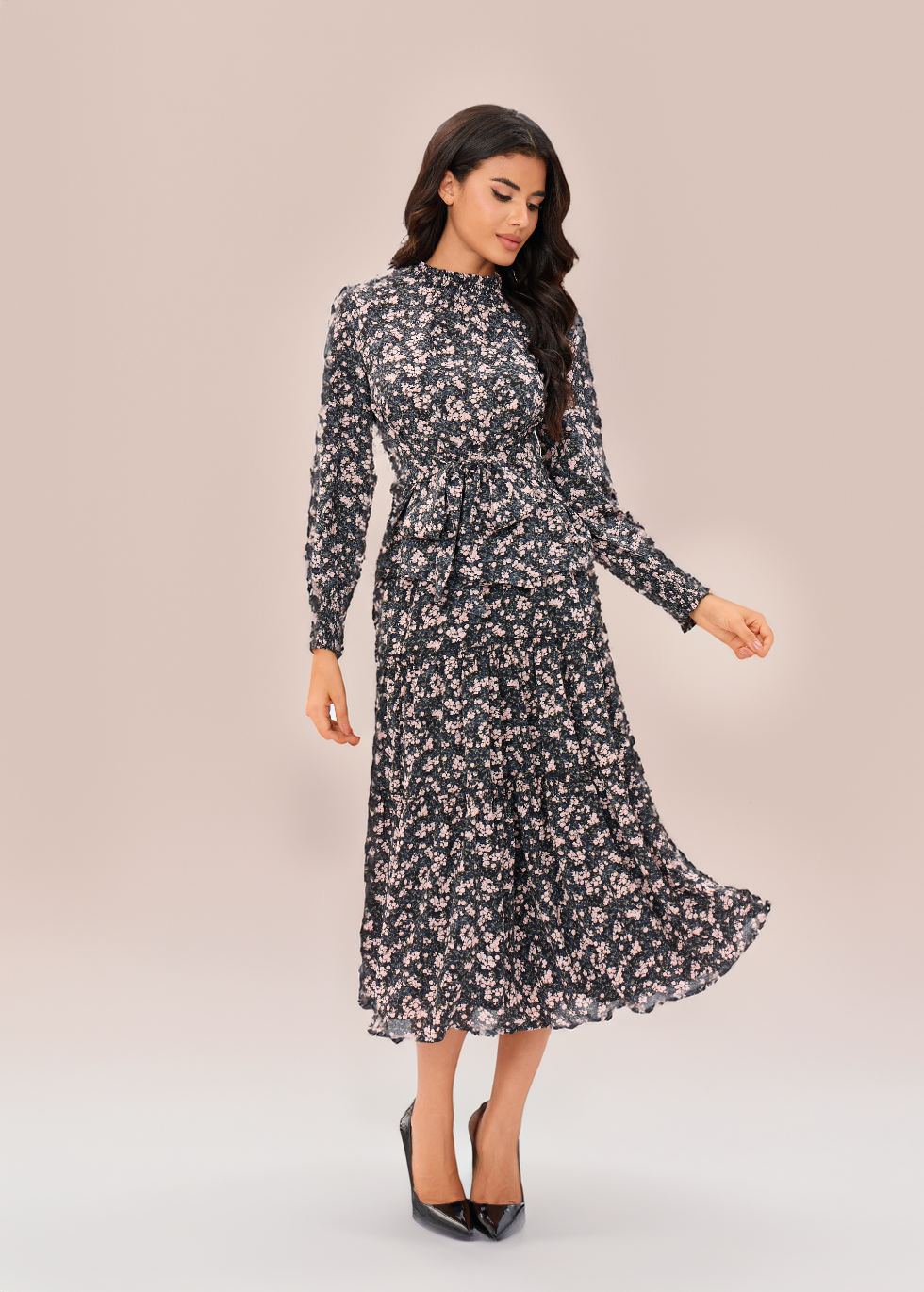 Rosy Elegance Two Piece Midi Dress Set