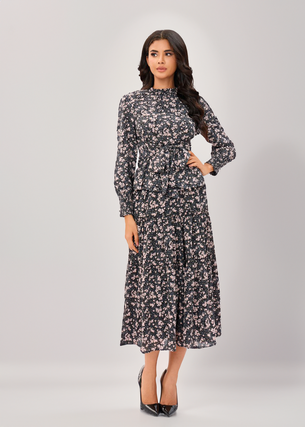 Rosy Elegance Two Piece Midi Dress Set