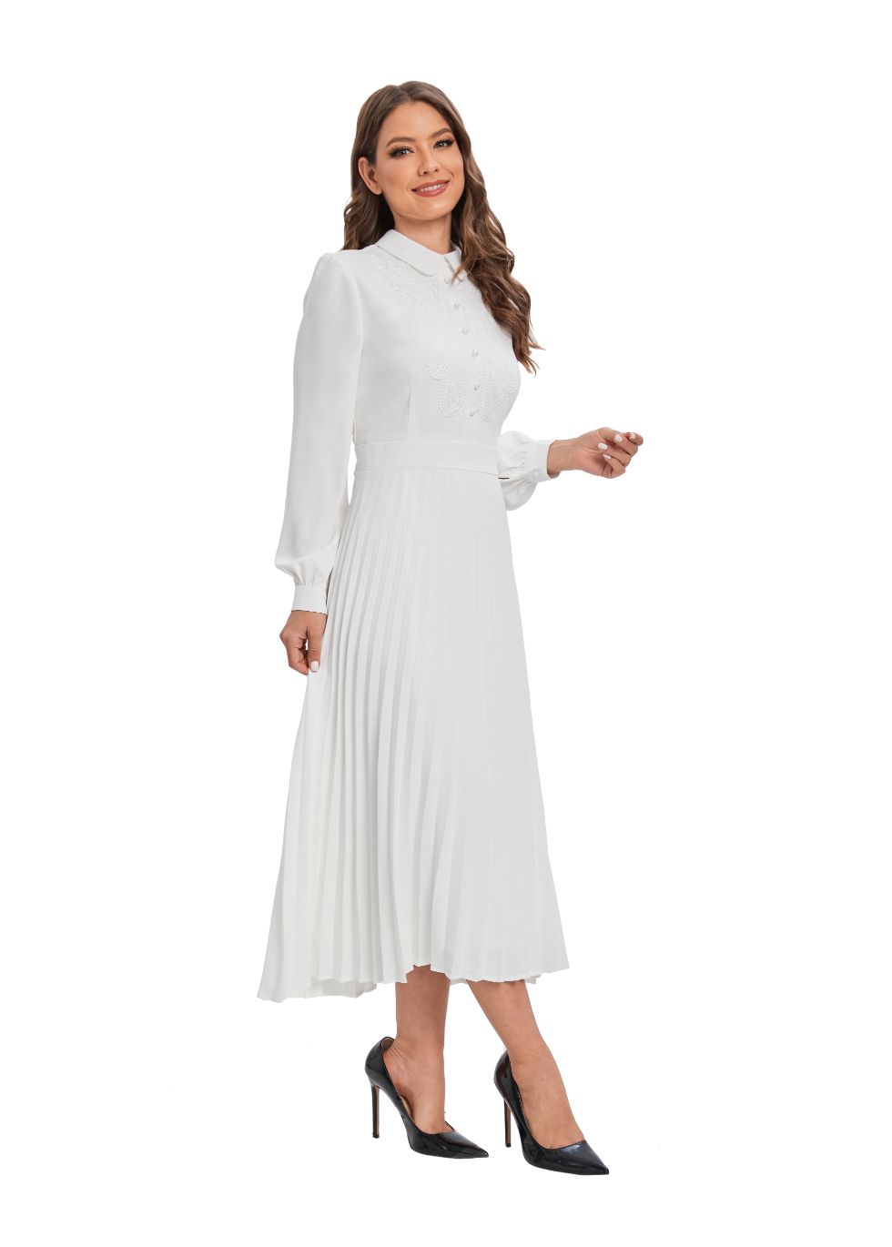 White Lace Detail Midi Dress