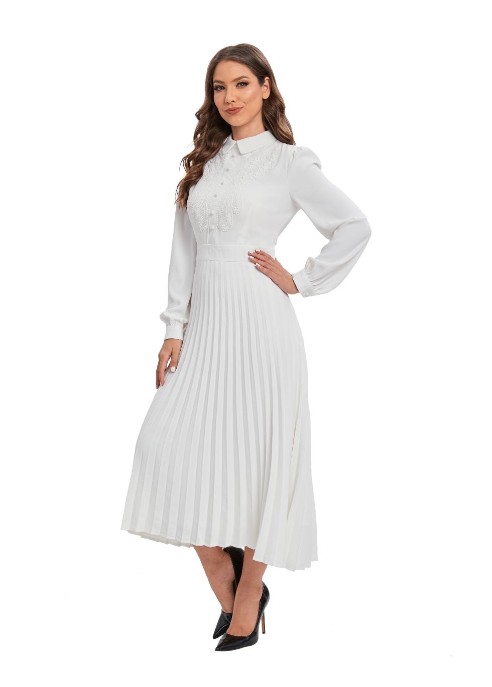 White Lace Detail Midi Dress