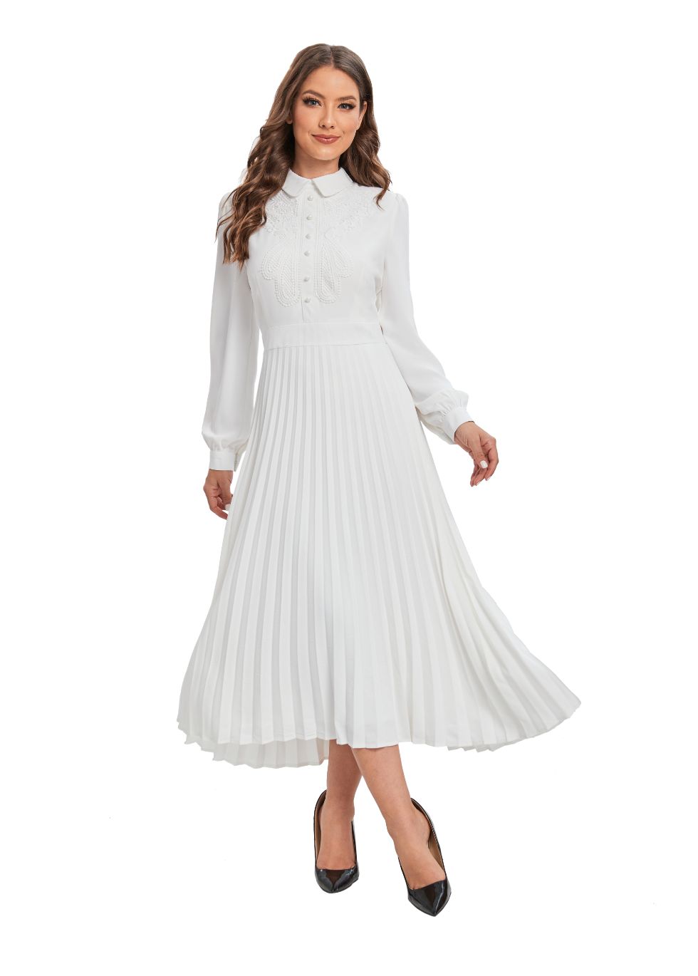 White Lace Detail Midi Dress
