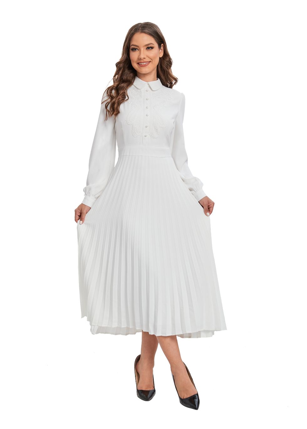 White Lace Detail Midi Dress