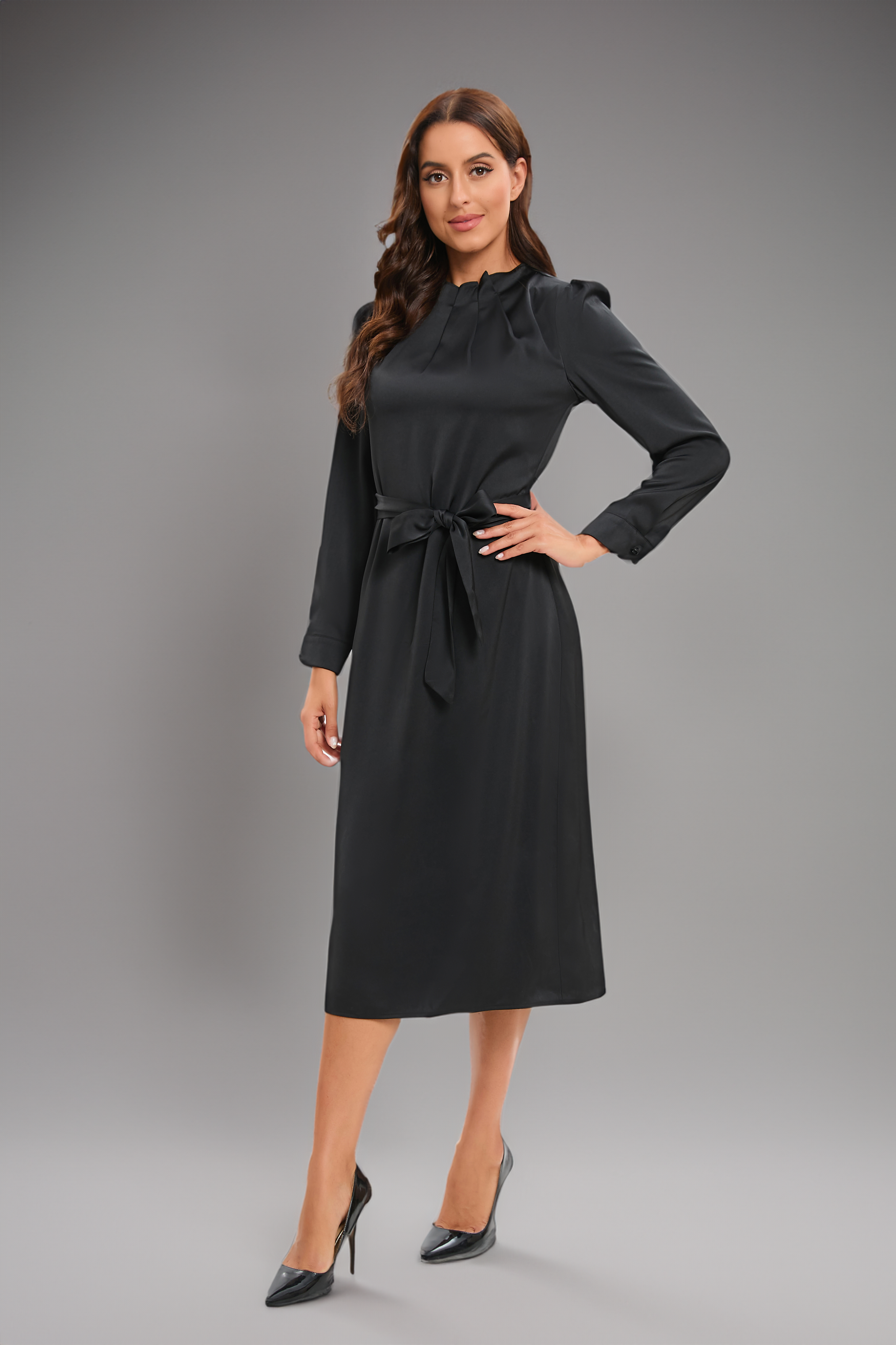 Satin Black Radiance Midi Dress