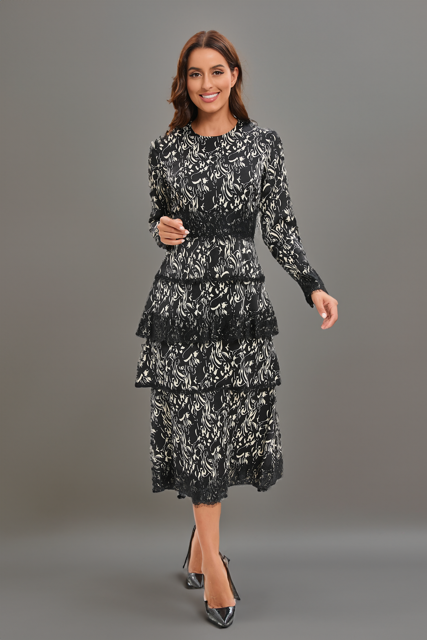 Tiered Elegance Beige Dress