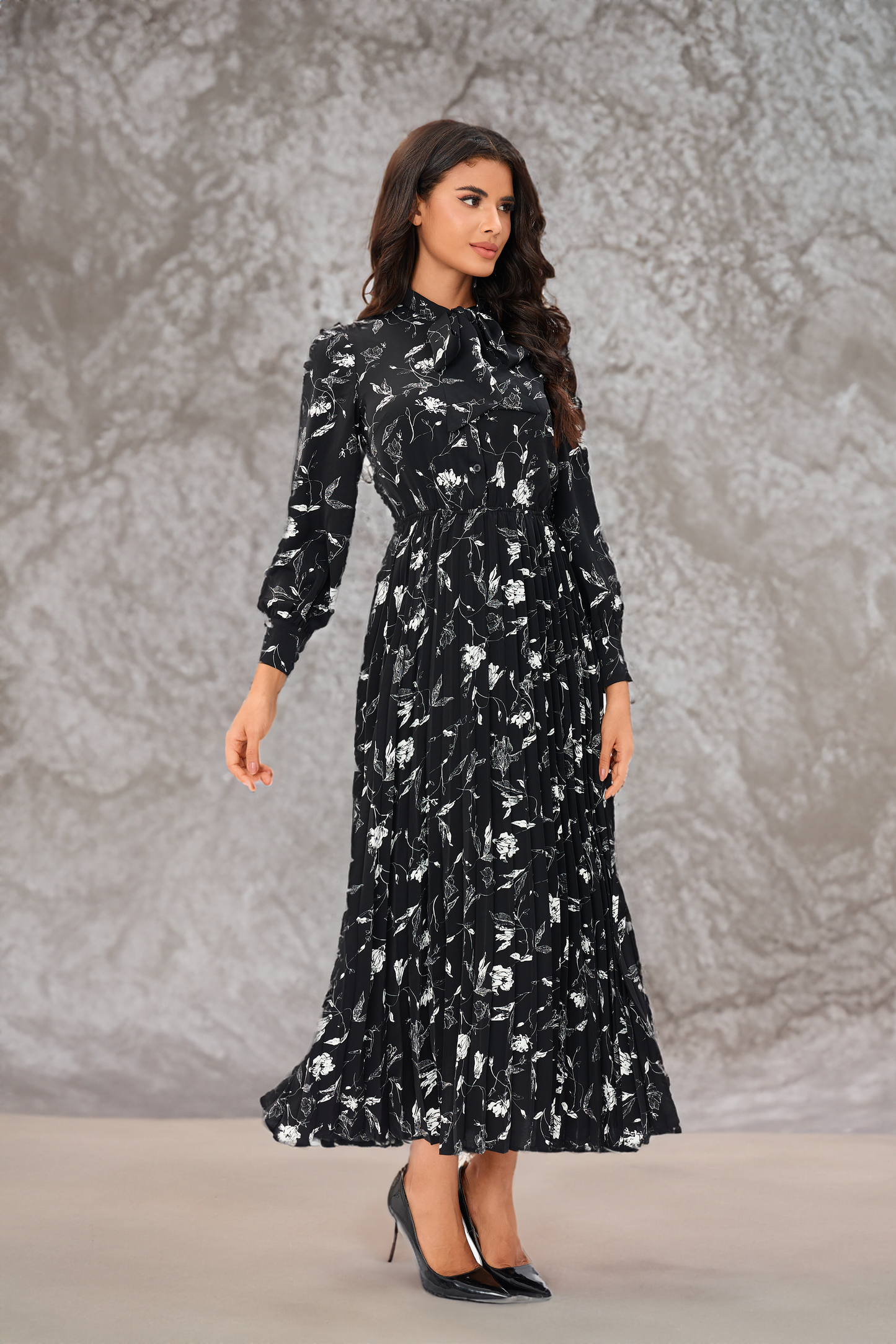 Black & White Floral Midi Dress