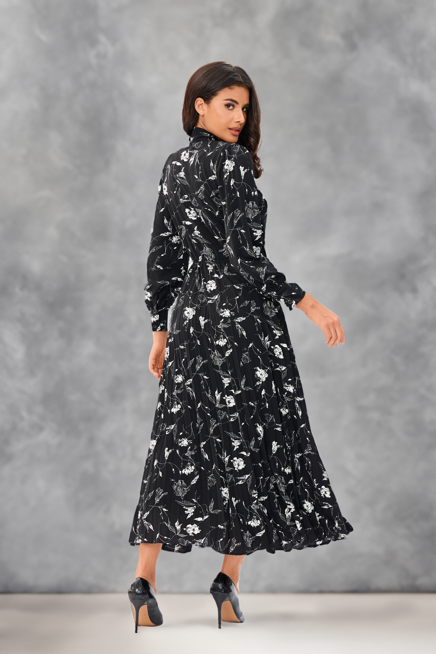 Black & White Floral Midi Dress