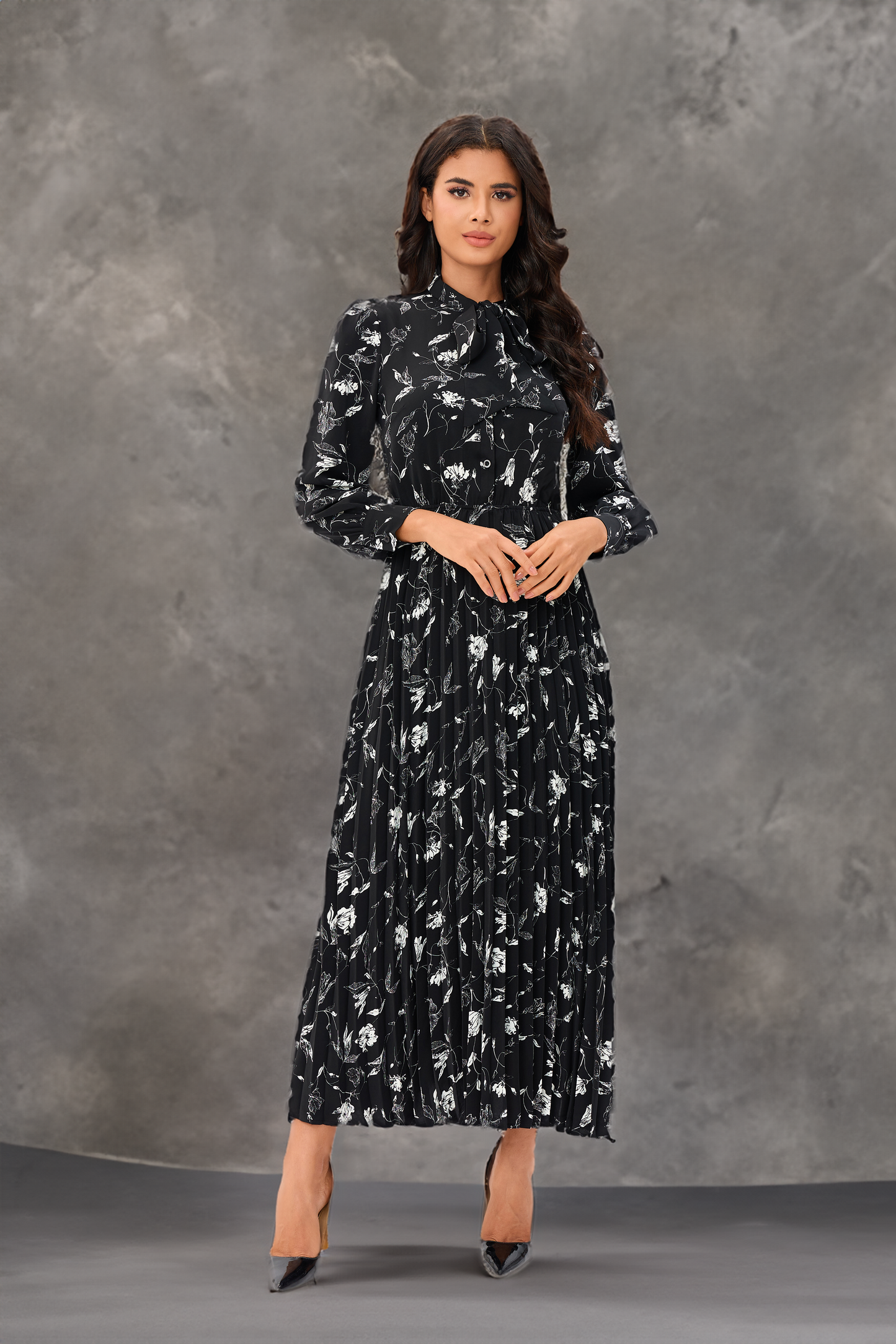 Black & White Floral Midi Dress