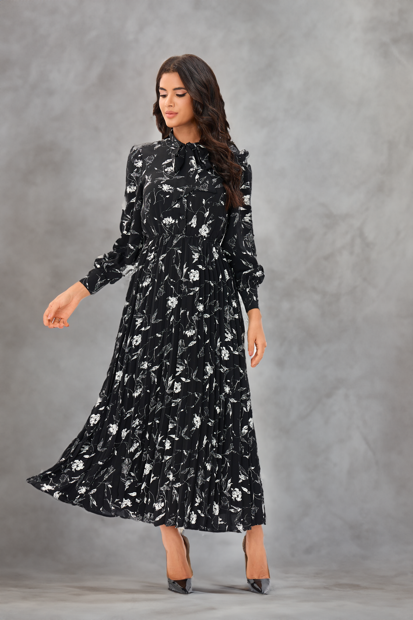 Black & White Floral Midi Dress