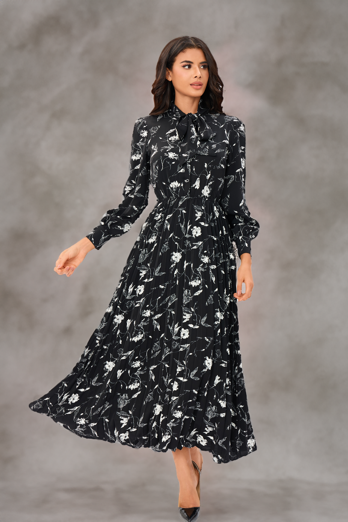 Black & White Floral Midi Dress