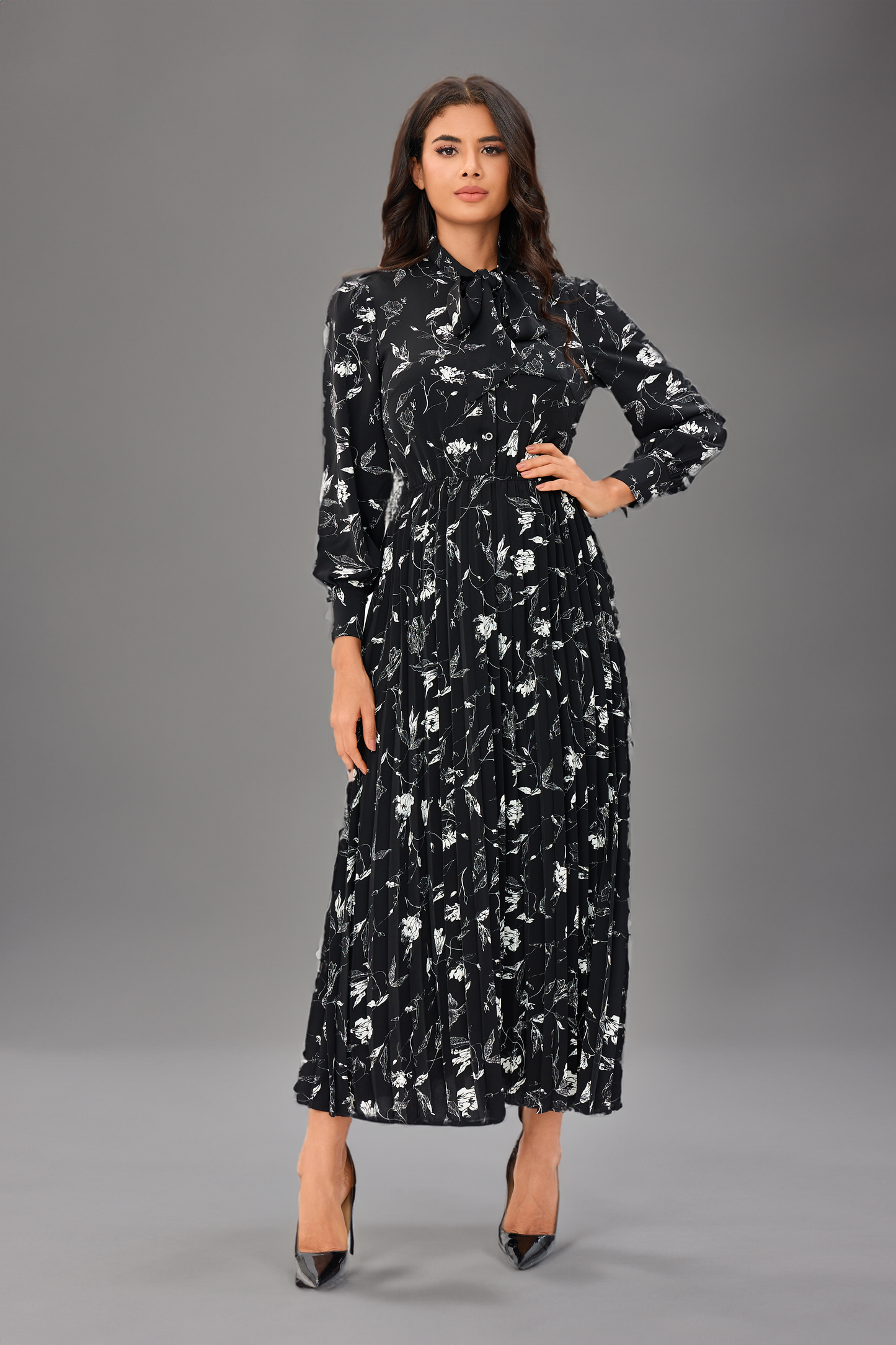 Black & White Floral Midi Dress