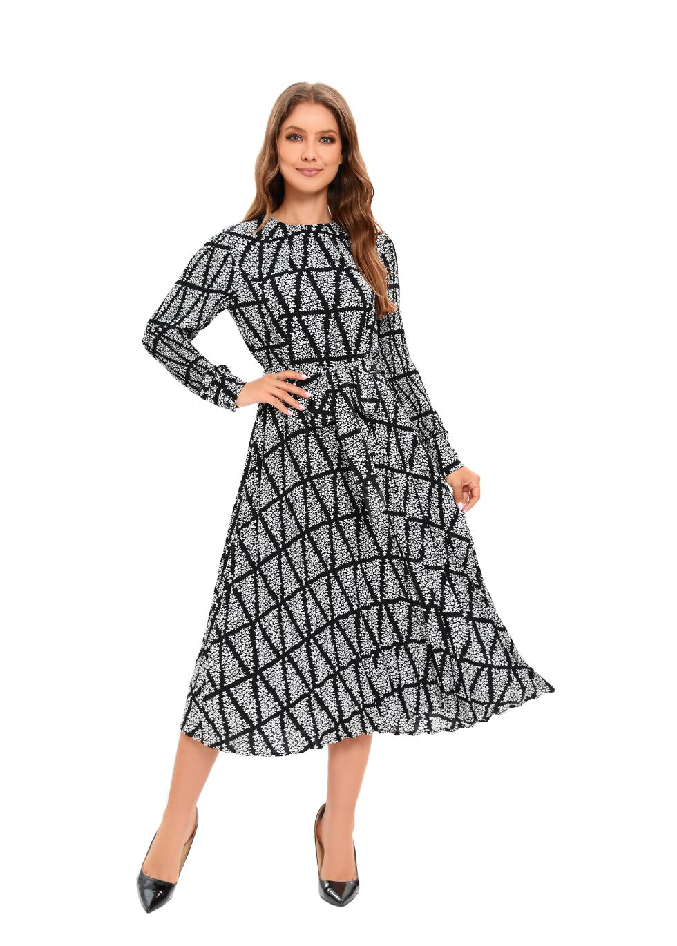 Monochrome Grace Midi Dress