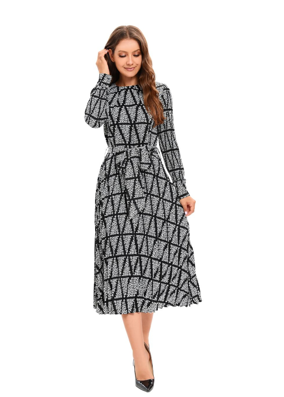 Monochrome Grace Midi Dress