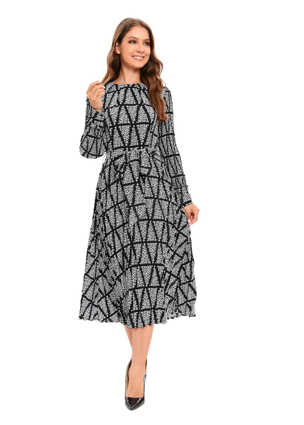Monochrome Grace Midi Dress
