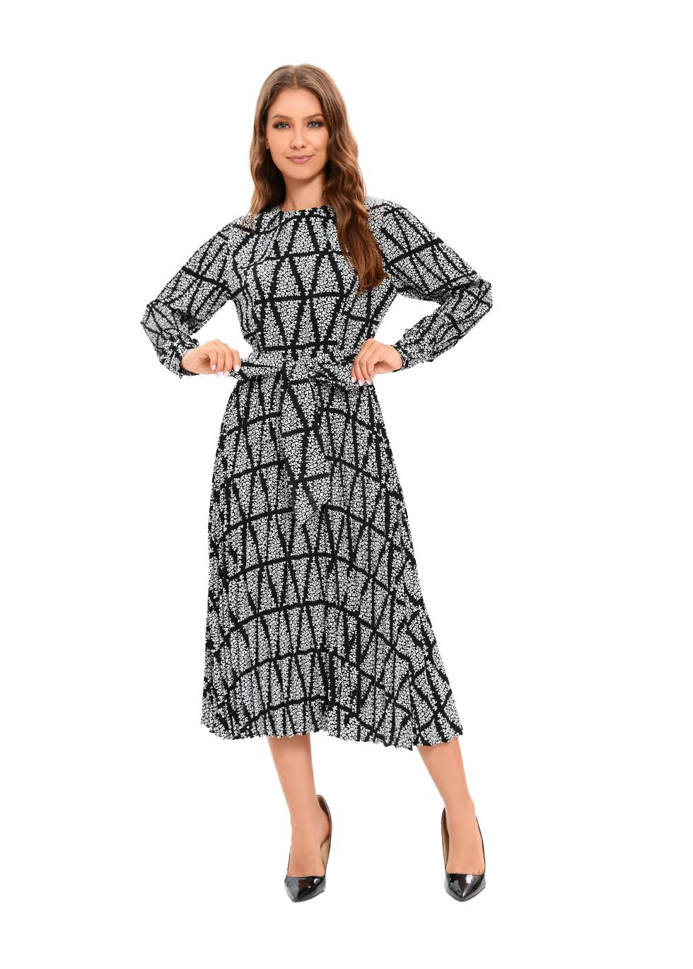 Monochrome Grace Midi Dress