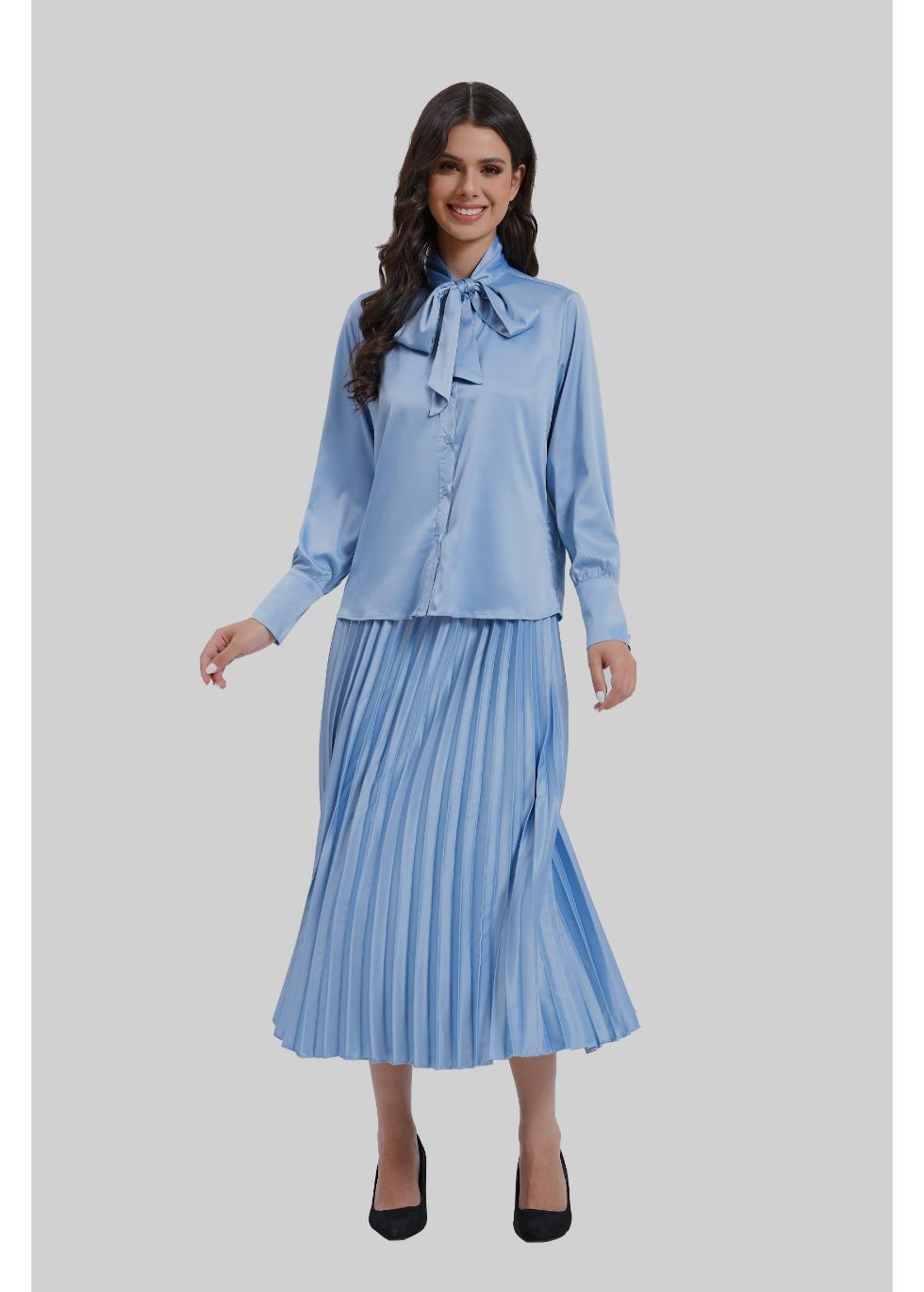 Blue Breeze Satin Outfit Set - MissFinchNYC