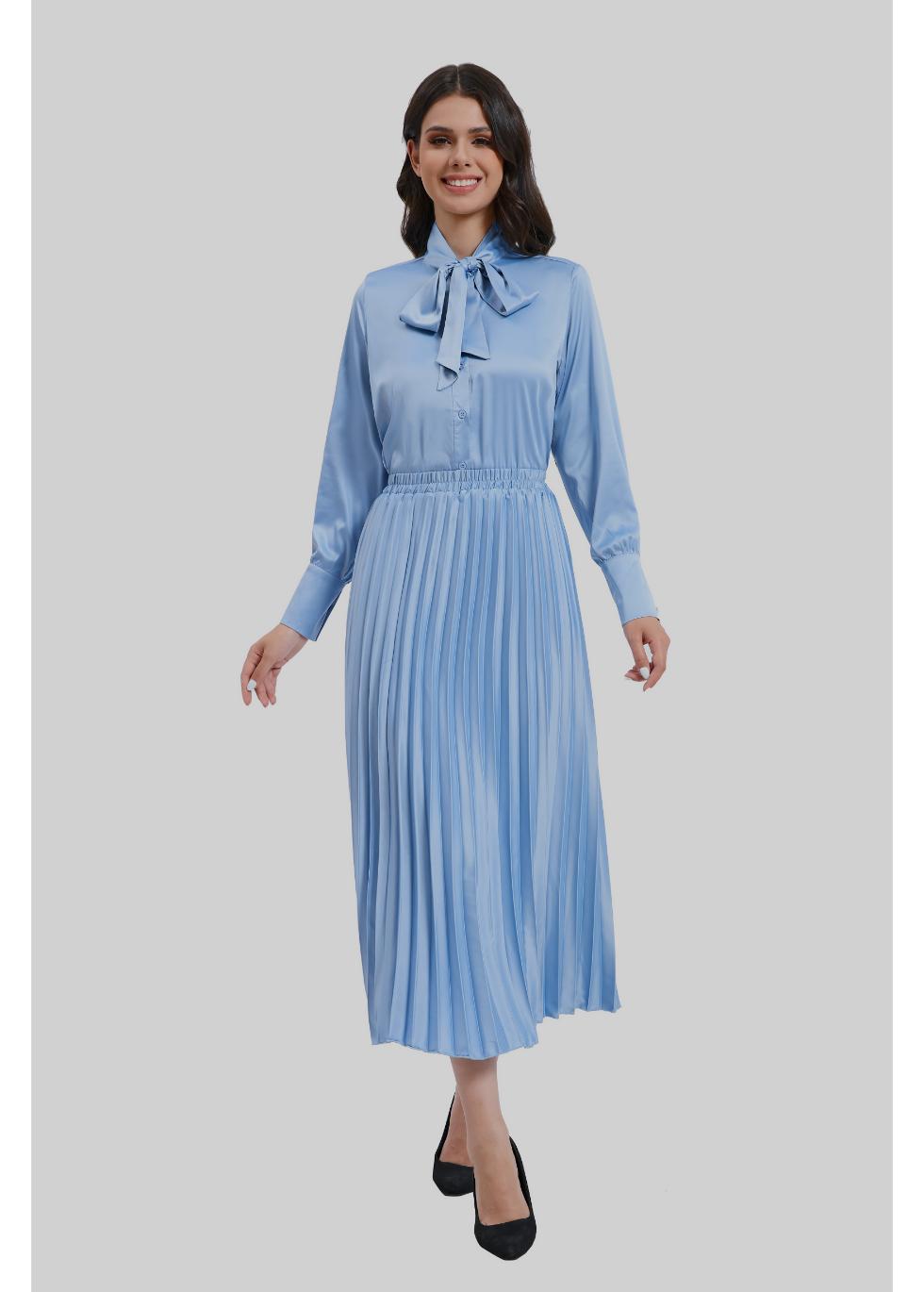 Blue Breeze Satin Outfit Set - MissFinchNYC