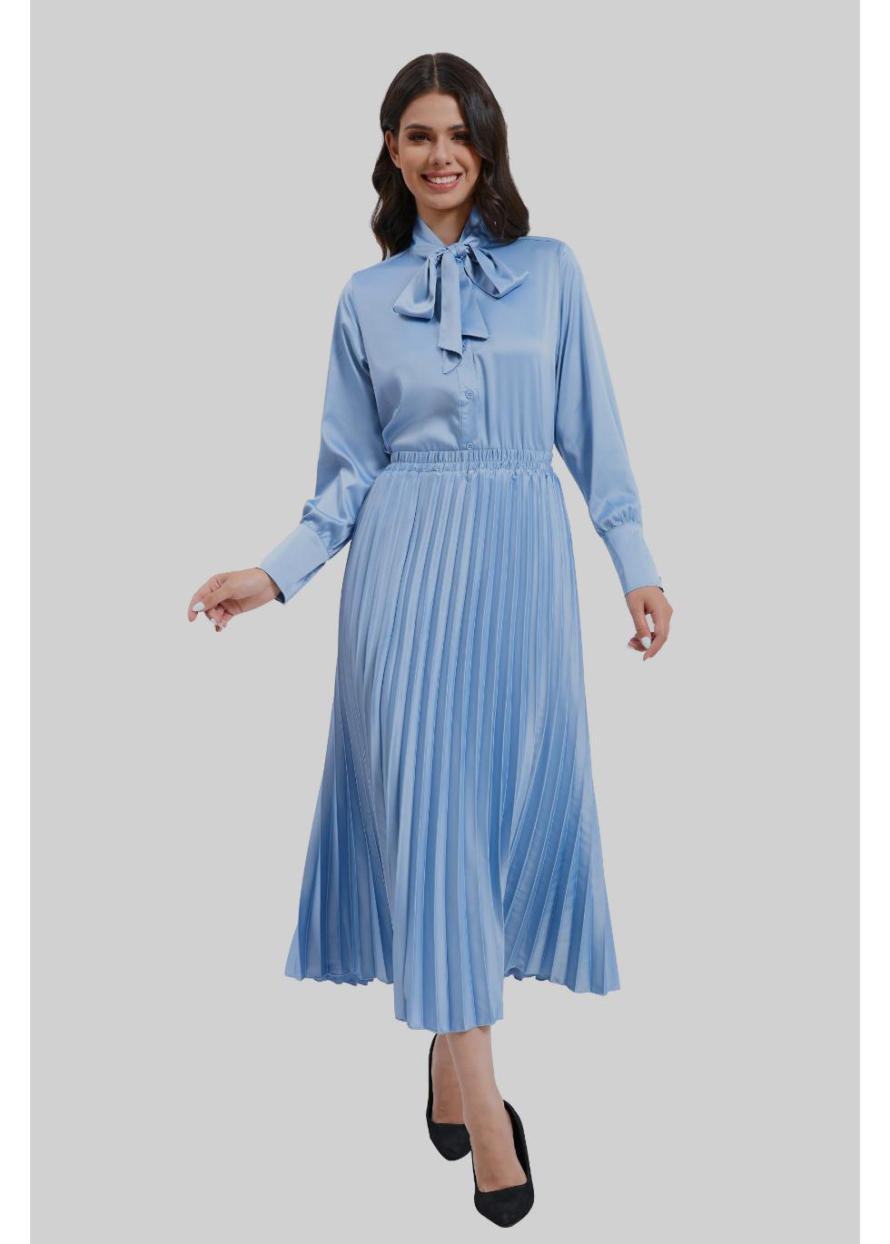 Blue Breeze Satin Outfit Set - MissFinchNYC