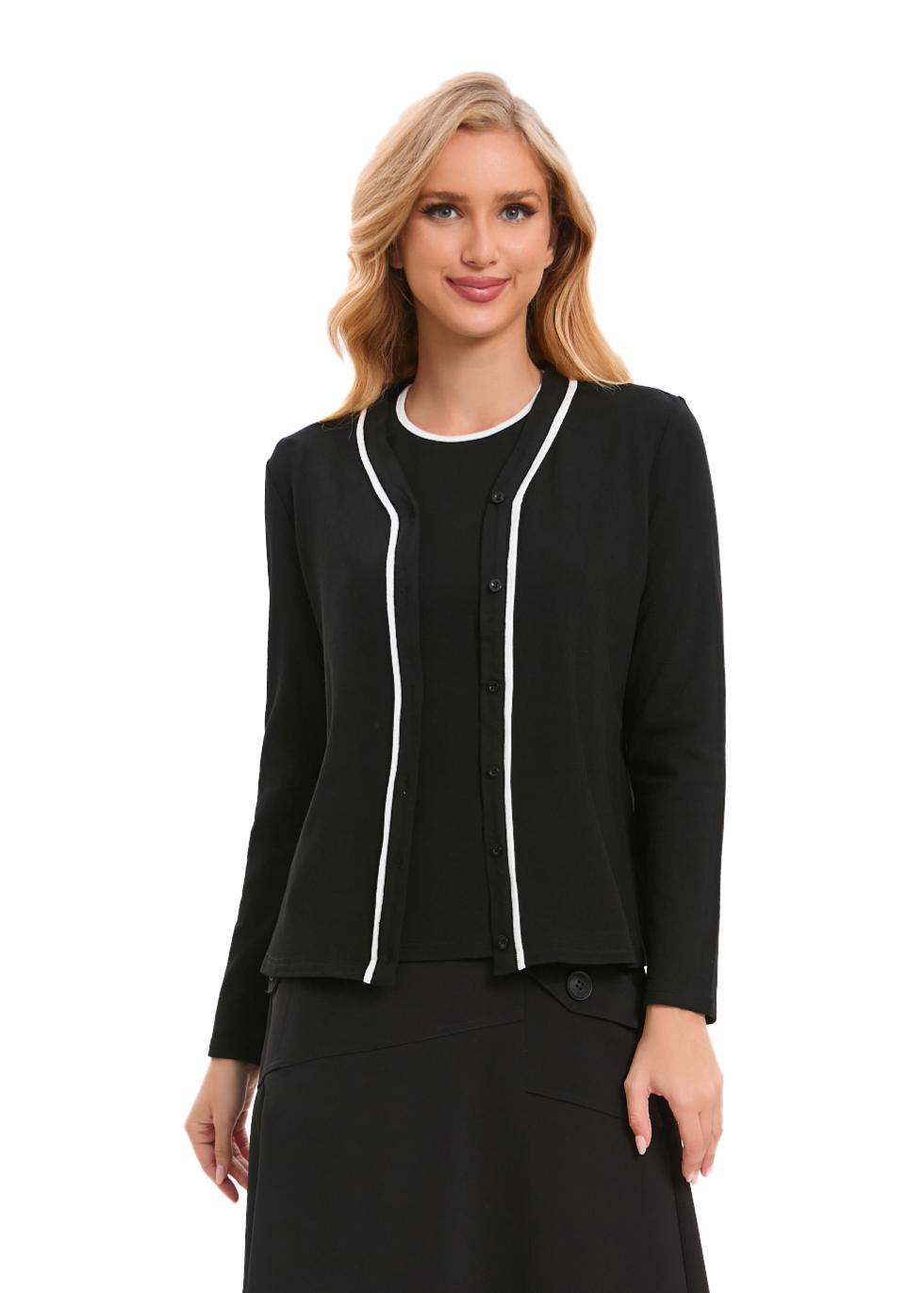 Jersey Cardigan with White Piping - MissFinchNYC