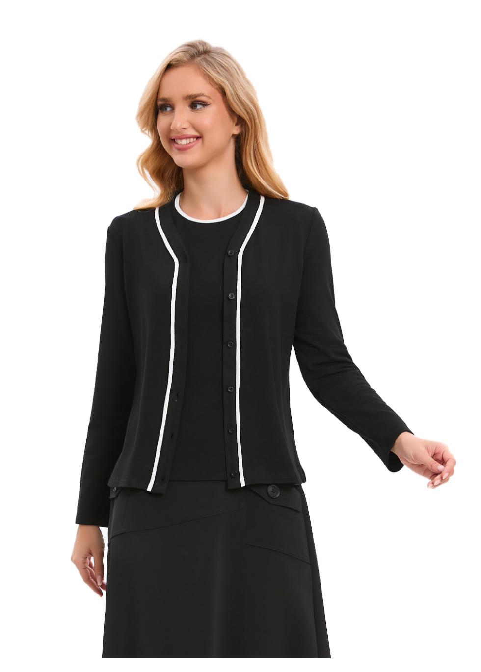 Jersey Cardigan with White Piping - MissFinchNYC