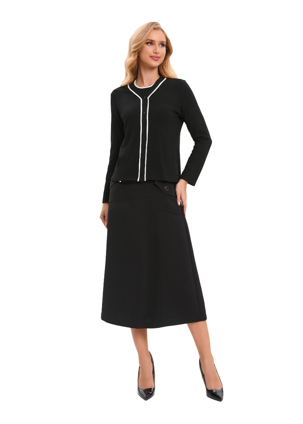 Jersey Cardigan with White Piping - MissFinchNYC