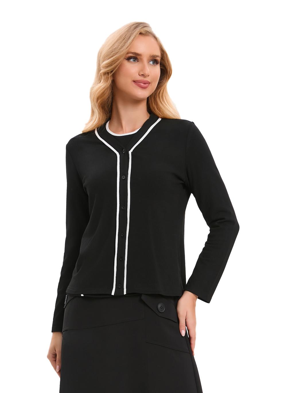 Jersey Cardigan with White Piping - MissFinchNYC